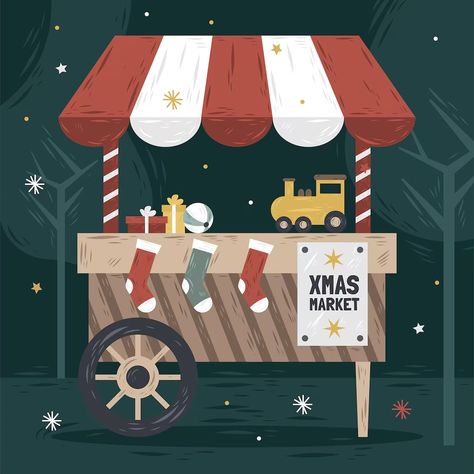 Free Vector | Hand drawn christmas market illustration Christmas Market Illustration, Banff Christmas, Christmas Vector Illustration, Market Illustration, Hand Drawn Christmas, Free Business Card Mockup, Christmas Drawing, Card Banner, Business Card Maker