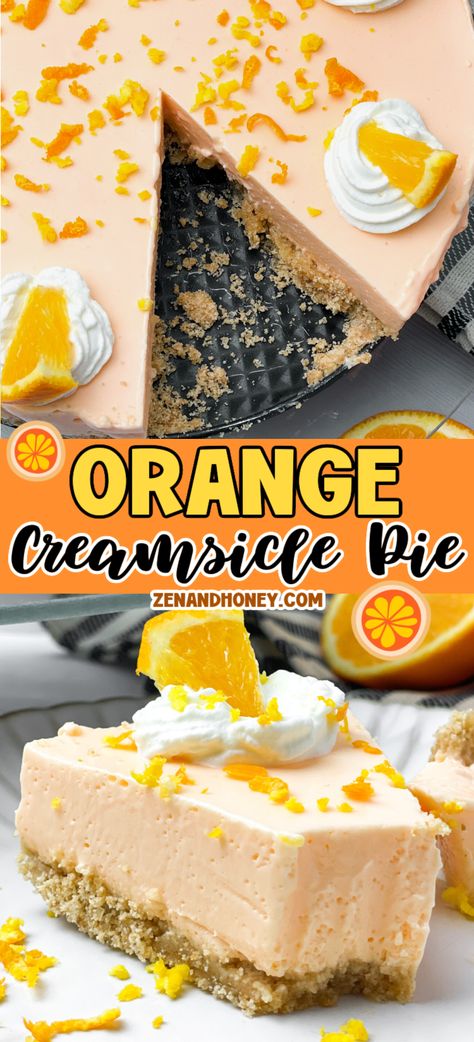 Looking for the perfect summertime pie recipe? This orange jello pie is a light and fresh summer treat that is perfect for those who love fruity desserts. If you want to try something new other than the usual chocolate desserts, this orange creamsicle pie is for you. Orange Creamsicle Pie Jello, Easy Cold Pie Recipes, Chocolate Orange Pie, Frozen Pies Recipes Desserts, Easy Summer Pies, Refrigerator Pies Recipes, Beach Deserts, Orange Jello Recipes, Cold Pie Recipes