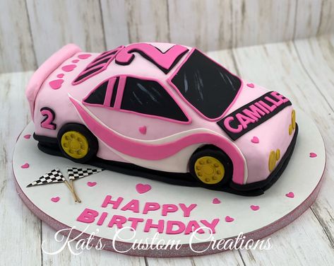 Pink Race Car Cake Pink Race Car Birthday Party Ideas, Pink Race Car Cake, Barbie Car Cake, 2 Fast Birthday Party Cake, Girl Race Car Birthday Party Ideas, Pink Race Car Party, Two Fast Birthday Girl, 2 Fast Birthday Cake, Birthday Cake For Girl