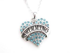 Sweet Swim Jewelry, I Love Swimming, Sports Jewelry, Crystal Heart Pendant, Silver Plated Necklace, Necklace Blue, Blue Heart, Silver Chain Necklace, Crystal Heart