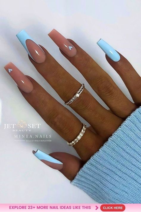 Cute Blue Square Nails, Square Nails Ideas Blue, Blue Inspired Nails, Nails Ballerina Summer, Stylish Nails Blue, Nail Inspo Baby Blue, Blue Gel Nail Designs, Ballerina Nails Designs Ideas, Baby Blue Coffin Nails