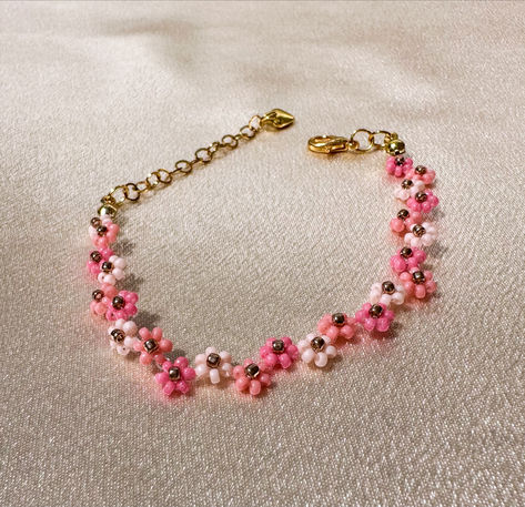 pink flower bracelet Cottage Core Bracelet, Fairycore Jewelry, Flower Beaded Bracelet, Bracelet Cute, Cottagecore Cottage, Princess Core, Custom Bracelet, Handmade Flower, Pink Gifts