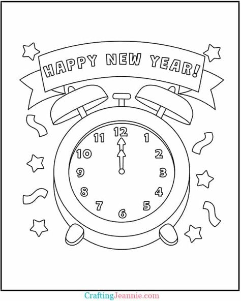 10 New Year Coloring Pages - Free Printable Happy New Year Coloring Pages, New Years Coloring Page, Happy New Year Signs, Christmas Lesson Plan, New Years Hat, New Year Coloring Pages, Christmas Lesson, New Years Activities, Simple Pictures