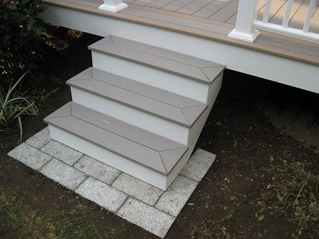 Cover Concrete Steps With Wood, Composite Deck Steps, Composite Patio Steps, Build Deck Over Concrete Steps, Composite Stairs, Trex Steps, Composite Deck Stairs, Trex Stairs, Backyard Builds