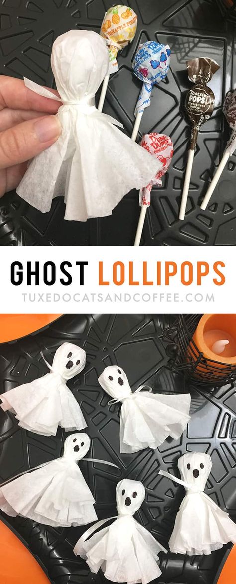 Easy Halloween Party Snacks - Tuxedo Cats and Coffee Ghost Lollipops, Halloween Lollipop, Dress Up Halloween, Dulces Halloween, Table Halloween, Easy Halloween Party, Halloween Party Snacks, Halloween Fest, Halloween Appetizers