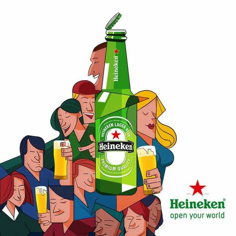 Heineken Art, Beer Artwork, Kv Design, Store Display Design, Beer Advertisement, Beer Illustration, Heineken Beer, Whiskey Brands, Bottle Design Packaging