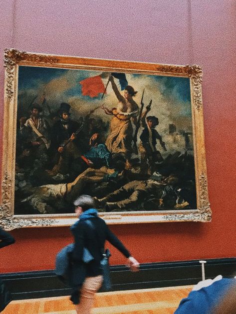 Liberty Leading the People is a painting by Eugène Delacroix commemorating the July Revolution of 1830, which toppled King Charles X of France and this is a photo of that painting in the Louvre museum in Paris, France and a blurry person to be cool and aesthetic Stone Monument, Liberty Leading The People, Eugène Delacroix, Ancient Pyramids, Pyramids Of Giza, The Louvre, Adobe Photoshop Lightroom, Giza, Photoshop Lightroom