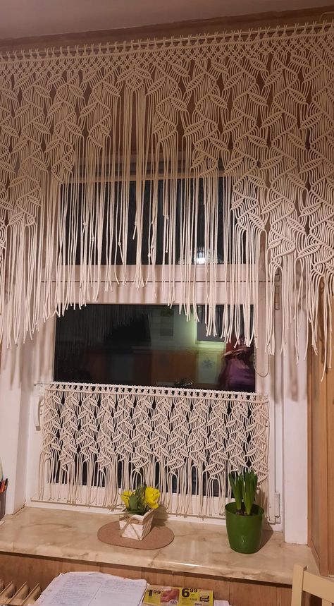 Macrame Valance Diy, Macrame Curtain Pattern, Macrame Curtain Holder, Macrame Window Valance, Diy Macrame Curtain, Macrame Curtain Diy, Macrame Curtain Tie Backs, Curtain Tie Backs Diy, Macrame Window Curtain