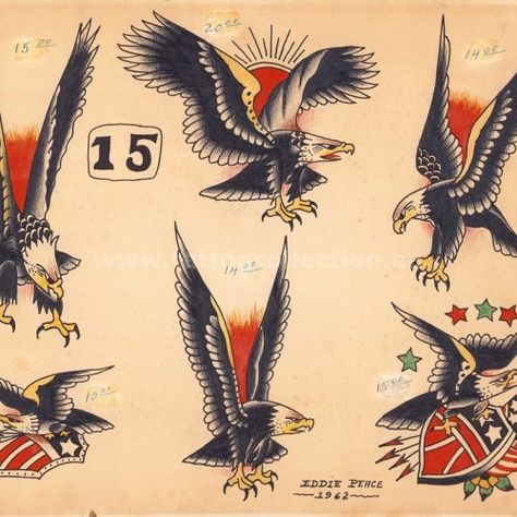 All Old Flash – Page 2 – Tattoo Collection Ed Hardy Eagle, Traditional Eagle Flash, Eagle Tattoo Traditional, American Traditional Eagle, School Reference, Antique Tattoo, Traditional Eagle Tattoo, Sailor Jerry Tattoo Flash, Umbrella Tattoo