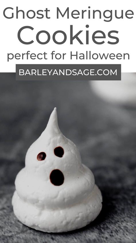 These ghost meringue cookies are fun, super easy to make, and only require 5 ingredients! They’re the perfect Halloween treat for both kids and adults! Merangue Recipe Ghosts, Meringue Ghost Cookies, Fourest Birthday, Ghost Meringue, Natural Red Food Coloring, Ghost Meringues, Fun Halloween Desserts, Work Kitchen, Scary Food