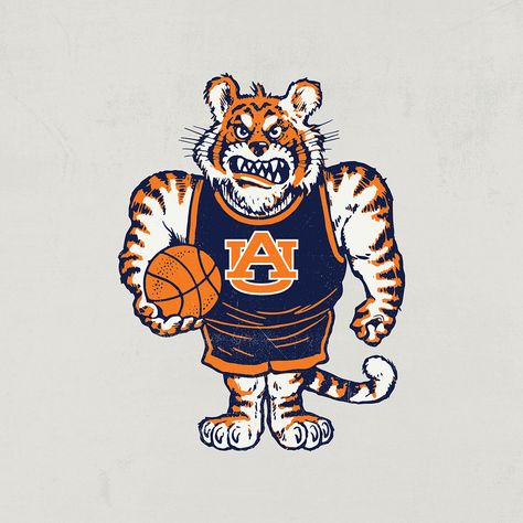 Auburn Tigers Basketball Tiger Jersey Design Basketball, Basketball Mascot, College Basketball Graphics, Tiger Mascot Logo, Auburn Basketball, Sporty Logo Print T-shirt For Basketball, Logo Character, Album Art Design, Auburn Tigers