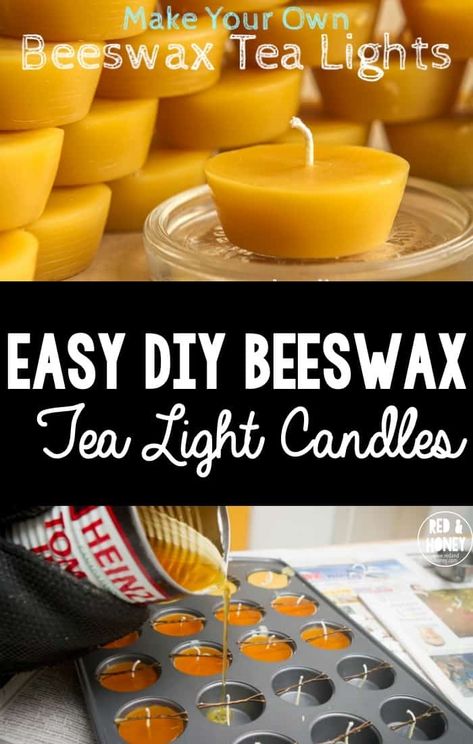 Homemade Beeswax Tea Light Candles: Easy DIY Honey Candles Diy, Bees Wax Candle Making, Candle Making Beeswax Tutorials, How To Make Wax Candles At Home, How To Make Tea Light Candles, Beeswax Crafts, Tea Lights Diy, Making Beeswax Candles, Beeswax Diy