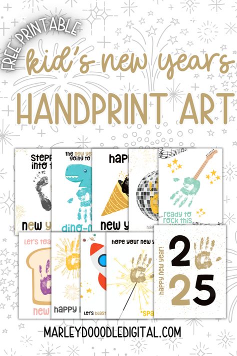 Celebrate New Year’s Eve with 10 fun handprint art ideas for toddlers and preschoolers! These free printables include designs like sparklers, guitars, and fireworks. Easy to create and perfect for winter crafting, these activities are great for little hands. Download your free templates and make crafting part of your New Year’s celebration with your kids! New Year Footprint Crafts, Free Printable Handprint Art, Firework Handprint Art, New Year Template 2025, New Years Arts And Crafts For Toddlers, Happy New Year Art For Kids, New Years Art For Toddlers Easy Crafts, New Year Infant Art, New Year Infant Crafts