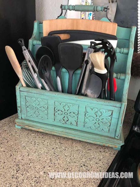 Farmhouse Kitchen Utensils, Farmhouse Kitchen Storage, Kitchen Caddy, Small Pantry Organization, Glass Pillar Candle Holders, Utensil Storage, Small Pantry, Wood Magazine, Kitchen Counter Decor