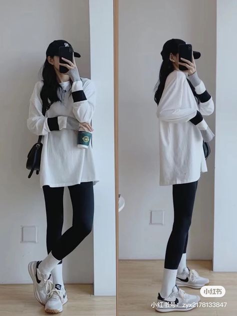 Asian Sporty Outfit, Korean Leggings Outfits, Leggings Outfit Korean, Cute Airport Outfit, Outfits Leggins, Conservative Outfits, Mode Kawaii, Beauty Boost, Muslim Outfits Casual