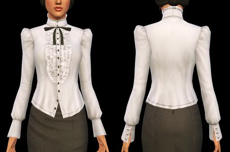 My Sims 3 Blog: Pride & Prejudice - Victorian Top with Bow by Shokoninio Ts4 Cc Victorian Clothes, Sims 4 Cc Victorian Dress, Sims 4 Cc 1890s Clothes, Sims 4 1810s Cc, Sims 4 1870s Cc, Sims 4 1850s Cc, Sims 4 Victorian, Victorian Top, Sims Download