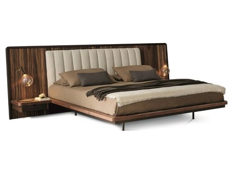 Walnut double bed with integrated nightstands NELSON L by Bonaldo Penthouse In New York, Nightstand Design, Wooden Bed Design, Designer Bar Stools, Wooden Headboard, Padded Headboard, Unique Beds, Bedroom Bench, Wood Headboard