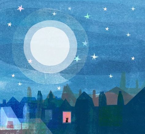 Picture Book illustration | pollynoakes Moon And Stars Illustration, Full Moon Illustration, Babe Original, Night Sky Illustration, Nostalgia Ultra, Watercolor Night Sky, Dream Poster, Dream Illustration, Picture Book Illustration