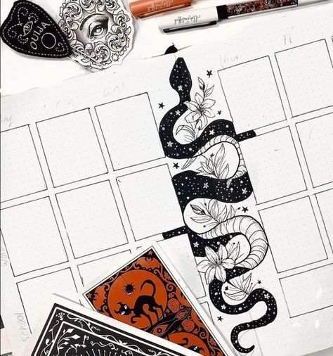 Dark Academia Bujo Theme, Creative Bujo Page Ideas, Witchy Bujo Spreads, Gothic Bujo, Goth Bullet Journal, Gothic Bullet Journal, Spooky Bullet Journal, Witchy Bullet Journal, Black Bujo