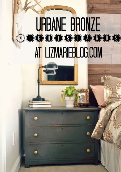 Urbane Bronze Nightstands - Sherwin Williams paint color... learn all of the details on how to get this look Urbane Bronze Painted Furniture, Urbane Bronze Sherwin Williams, Fireplace Cabinet, Distressing Furniture, Urbane Bronze, Sherman Williams, Nightstand Makeover, Childrens Rooms, Sherwin Williams Paint Colors