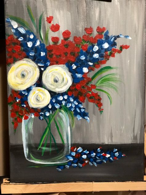 Red White Blue Painting, July 4th Painting, Red White And Blue Painting, Easy Patriotic Paintings On Canvas, Patriotic Canvas Painting Ideas, Patriotic Window Painting, 4th Of July Paintings On Canvas, Fourth Of July Painting, 4th Of July Painting