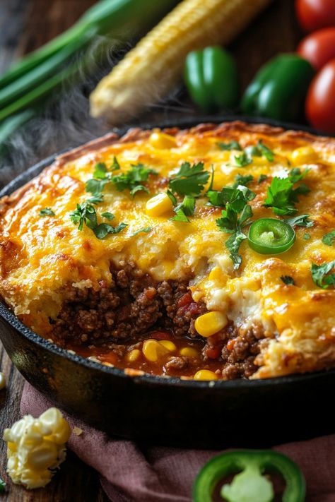 This Texas Tamale Pie is a hit at our house! We enjoy serving it on Christmas Eve or for any special occasion. It’s a delightful twist on traditional tamales, easy to prepare and always a crowd-pleaser. Enjoy a slice of Texas with this Tamale Pie, featuring a cornmeal and cheese topping. Beneath the cornbread layer, Texas Tamale Pie, Traditional Tamales, Cornbread Topping, Tamale Pie Recipe, Tamale Casserole, Cold Weather Comfort Food, Cornbread Easy, Tamale Recipe, Tamale Pie