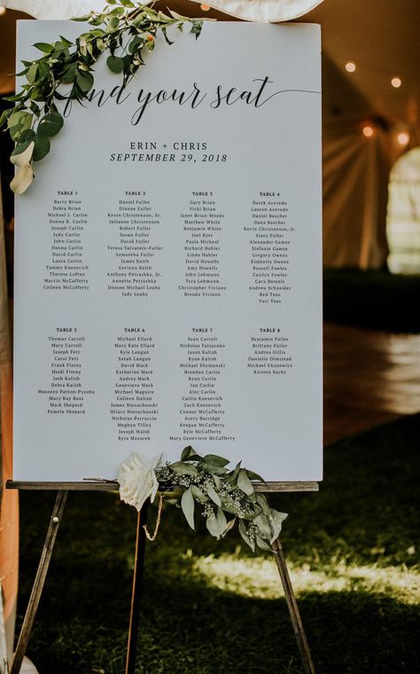 Find your seat wedding welcome sign instead of place-cards. (Photo by Aster + Olive) Details Card Wedding, Find Your Seat Sign, Wedding Seating Signs, Cupcakes Wedding, Find Your Seat, Seating Sign, Wedding Details Card, Wedding Table Plan, Seating Plan Wedding