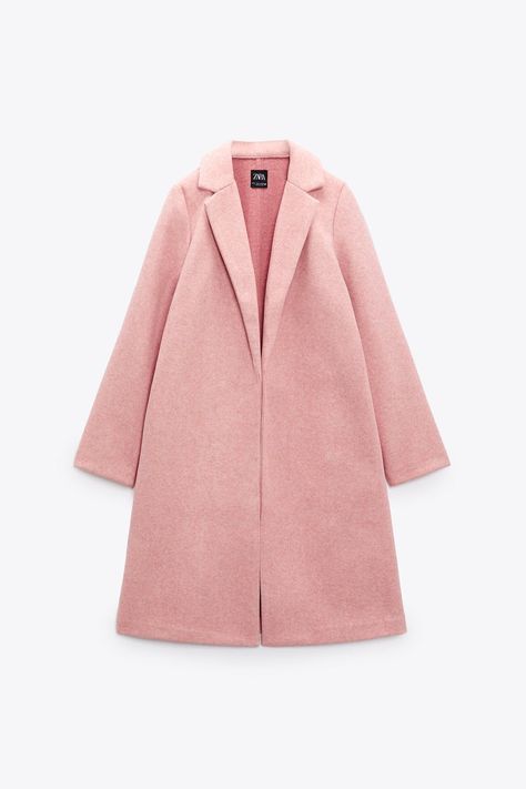 Pink Coat Zara, Zara Coats, Zara 2022, Lapel Collar Coat, Open Coat, Textured Coat, Zara Coat, Lapel Coat, Sleeveless Knit Top