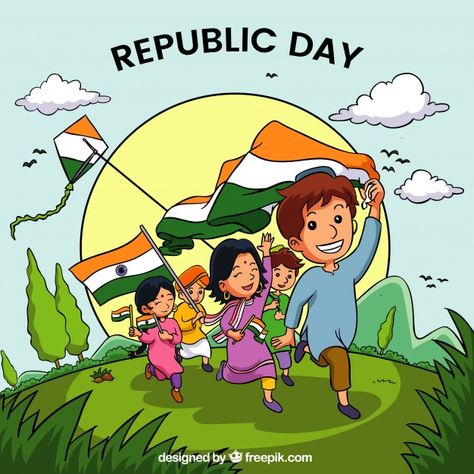 Hand drawn india republic day background... | Free Vector #Freepik #freevector #background #kids #hand #flag Poster On Independence Day, Republic Day Background, India Republic Day, Indian Republic Day, Independence Day Drawing, Flying Flag, 15 August Independence Day, Indian Legends, Republic Day India