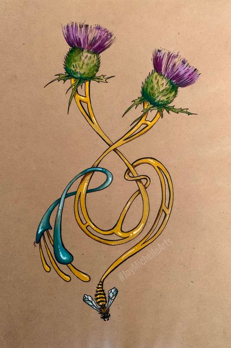 Art Deco Thistle, Fairy Symbols, Thistle Art Nouveau, Scottish Thistle Art, Thistle Art, Tattoo Bee, Scottish Thistle Tattoo, Celtic Signs, Thistle Tattoo