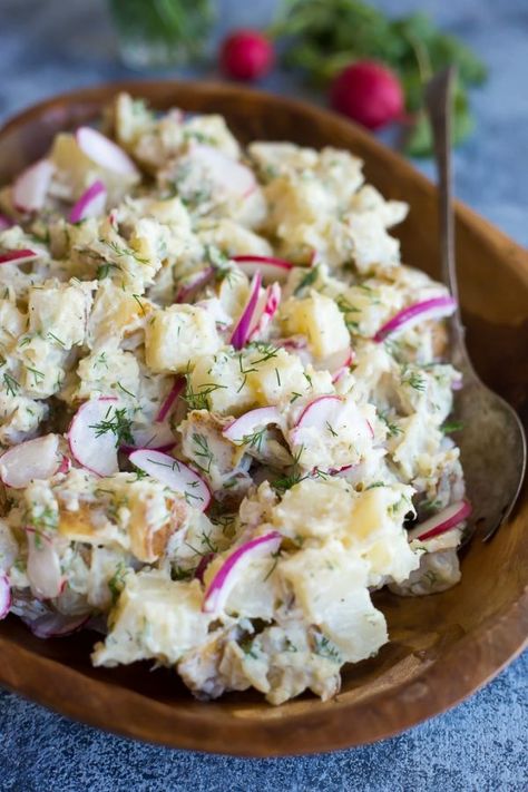 Potato Salad With Vinegar, Patato Salad, Hellmans Recipes, Vinegar Potato Salad, Potluck Bbq, Salt And Vinegar Potatoes, Potato Salad Mustard, Potato Salad Dill, Bacon Dishes