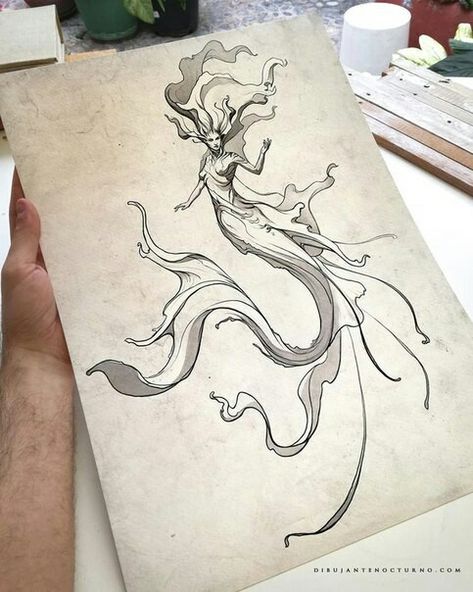 Mermaid Drawing Aesthetic, Sirens Sketch, Mermaid Tail Tattoo, Siren Tattoo, Mermaid Sketch, Fineliner Art, Tattoo Art Drawings, Grafic Design, Creative Journal