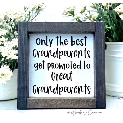 Baby announcement reveal to great grandparents to be Rustic Farmhouse Sign available in black or white. Sign reads only the best grandparents get promoted to great grandparents Gifts For Great Grandparents, Pregnancy Reveal To Grandparents, Grandparents Pregnancy Announcement, Grandparents To Be, Grandparent Announcement, Family Roles, Grandparent Pregnancy Announcement, Pregnancy Reveal Shirt