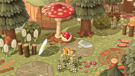 Mushroom Parasol🍄🌱 on Instagram: “Old island pic but I just love it 🌾🌱🌿 • • #acnh #animalcrossing #animalcrossingnewhorizons #animalcrossingswitch #animalcrossingdesigns…” Themed Acnh Island, Mushroom Parasol, Acnh Mushroom, Mushroom Island, Mushroom Background, Cottagecore Ideas, Animal Crossing Pc, Cottagecore Animal Crossing, Cottagecore Wallpaper