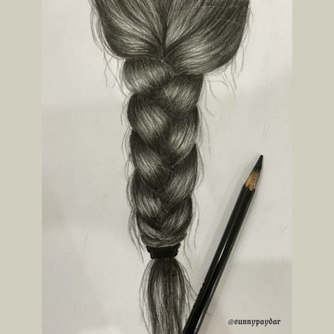 Braided Hair Painting, Hair Braid Sketch, French Braid Drawing, Braids Sketch, Drawing Hair Braid, Easy Charcoal Drawings, White Girl Braids, Boy Hair Drawing, Rope Braided Hairstyle