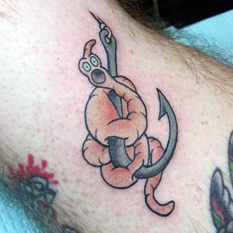 Mens Worm On Fish Hook Tattoo Design Fish Hook Tattoo, Bass Fishing Tattoo, Hook Tattoo, Fishing Hook Tattoo, Hook Tattoos, Lover Tattoo, Father Daughter Tattoos, Hunting Tattoos, Tattoos For Lovers