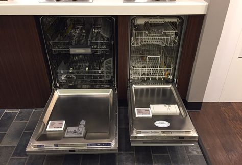 We compare and rate 18 inch dishwashers from GE Monogram, Frigidaire, Miele and Bosch.  The best 18 inch dishwasher value is Frigidaire, but Bosch Dishwasher Ideas For Small Kitchen, Apartment Size Dishwasher, Narrow Dishwasher, Dishwasher Ideas, Small Kitchen Makeover, Compact Dishwasher, Small Dishwasher, Narrow Kitchen, Kitchen Floor Tile