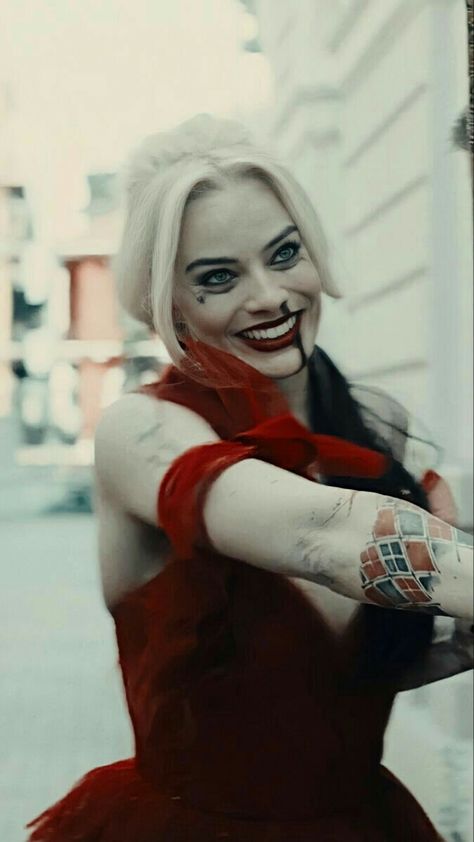 Harley Quinn, A Woman, Tattoos, Red, Hair, White, Black