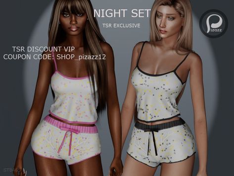 Sleep Wear Sims 4 Cc, Sims 4 Pj Cc, Night Shorts, Ts4 Clothes, Sims 4 Tsr, Sleeping Dress, Night Set, Free Sims 4, Toddler Stuff