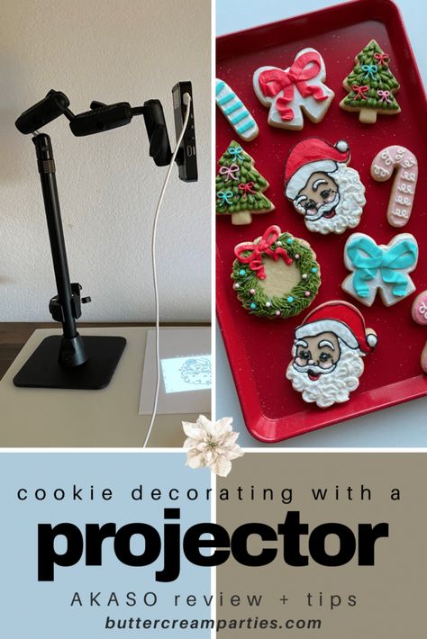 The Akaso mini projector is a popular projector for cookie decorating. Find my thoughts on the Akaso projector plus how to set it up, what additional hardware and software you need, and general tips for decorating buttercream cookies with a projector. Find everything at buttercreamparties.com. Best Projector For Cookie Decorating, Projector Cookie Decorating, Cookie Decorating Projector, Projector For Cookie Decorating, Cookie Projector, Decorating Buttercream, Pumpkin Spice Sugar Cookies, Buttercream Cookies, Spice Sugar Cookies