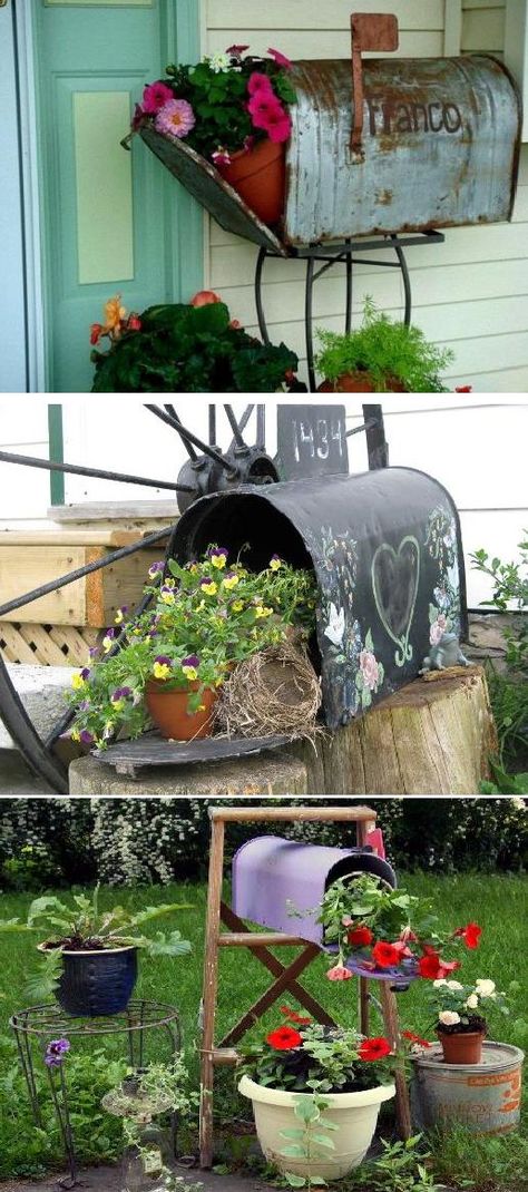 Old Mailbox Ideas, Mailbox Planter, Old Mailbox, Mailbox Garden, Mailbox Landscaping, Mailbox Ideas, Flea Market Gardening, Garden Junk, Garden Whimsy