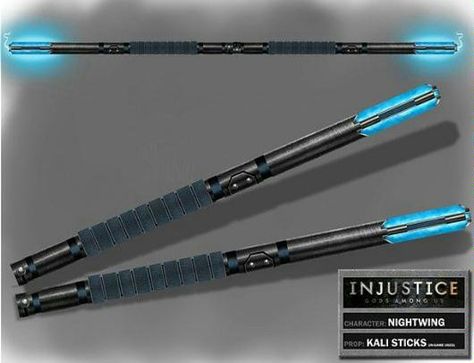 Nightwing's Kali Sticks Bo Staff Concept Art, Bo Staff Design Ideas, Bo Staff Designs, Kali Sticks, Mystical Creatures Mythology, Nighwing, Injustice Gods Among Us, Dc Comics Series, Bo Staff