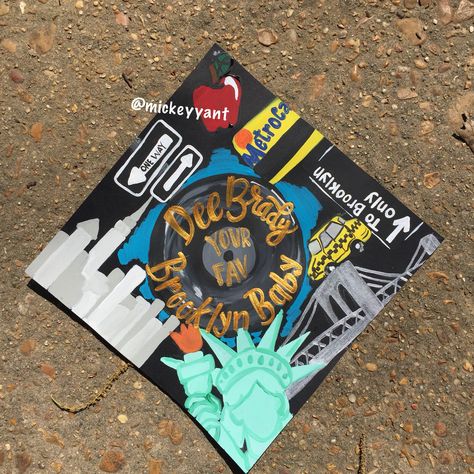 Brooklyn, New York grad cap Brooklyn Nine Nine Graduation Cap, Brooklyn 99 Graduation Cap, Nyc Grad Cap, Uc Davis Grad Cap, New York University Hat, Graduation Cap Decoration Diy, Grad Cap Designs, Nyc Skyline, Go To New York