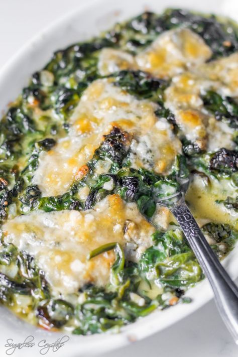 Keto Creamed Spinach - Sugarless Crystals Spinach Au Gratin, Keto Creamed Spinach, Spinach Gratin, Creamed Spinach Recipe, Best Thanksgiving Recipes, Thanksgiving Dinner Recipes, Creamed Spinach, Spinach Recipes, Halloween Goodies