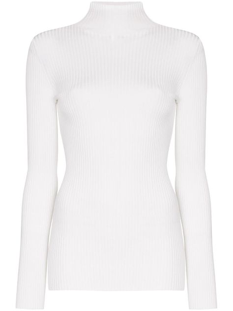 Wolford Ribbed Turtleneck Jumper 52542 White | Farfetch Png Outfits, Turtleneck Jumper, Turtle Neck Jumper, Cotton Jumper, Wool Turtleneck, Ribbed Turtleneck, Minimalist Wardrobe, Knitwear Design, Full Sleeves