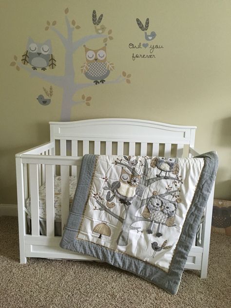 Levtex Baby Night Owl crib set. Avery's nursery❤️ Owl Nursery Ideas, Owl Nursery Decor, Baby Room Themes, Owl Nursery, Baby Nursery Neutral, Baby Nursery Themes, Girl Nursery Wall, Owl Baby, Baby Owl