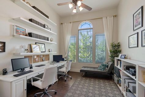 Double home office space Double Home Office, Cottage Office, Shared Home Office, Double Desk, Home Office Space, Office Space, Game Room, Corner Desk, Home Office