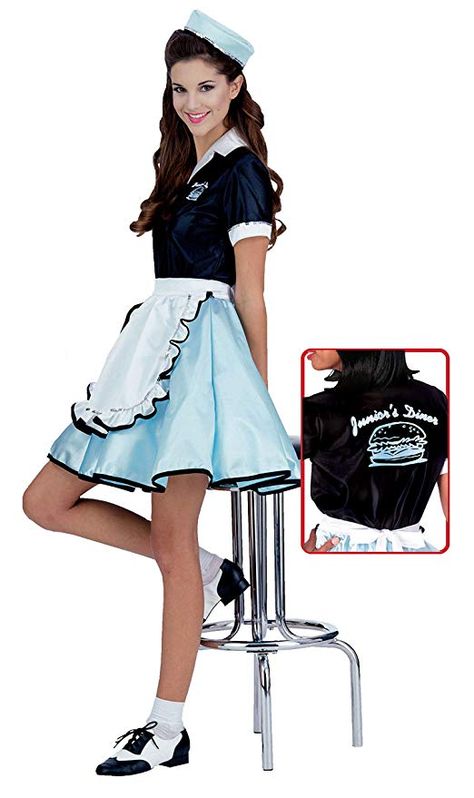 Car Hop Costume, 50s Halloween Costumes, Daycare Graduation, Waitress Costume, Sock Hop Costumes, Housekeeping Dress, Waitress The Musical, Nerd Costumes