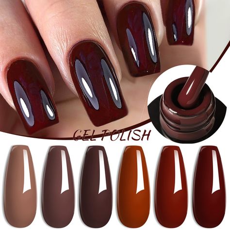 LILYCUTE Caramel Color Gel Nail Polish 2022 Autumn Brown Wine Red Series For New Year Gifts Soak Off Gel Nail Set, Wine Nails, Chrome Nails Designs, Fall Nail Art Designs, Nail Art Gel, Professional Nail Art, Bright Nails, Gel Polish Colors, Nails 2024