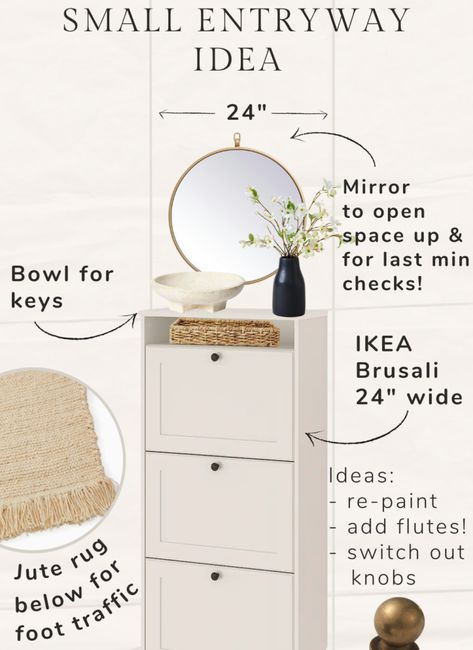 5 Inviting Small Entryway Decor Ideas - Eunice at home Small Entrance Hall Ideas Shoe Cabinet, Ikea Narrow Cabinet, Decor For Small Entry Way, Tip Out Shoe Cabinet, Shoe Cabinet For Entryway, Shoe Cabinet Decor Entrance, Ikea Shoe Cabinet Decor, Small Shoe Cabinet Entryway, Narrow Shoe Cabinet Entryway